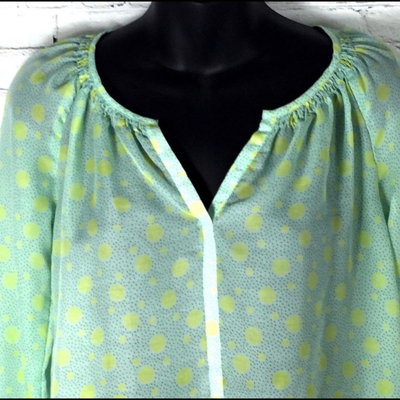 Loft Ann Taylor Petite Small Green yellow blouse - Picture 2 of 5